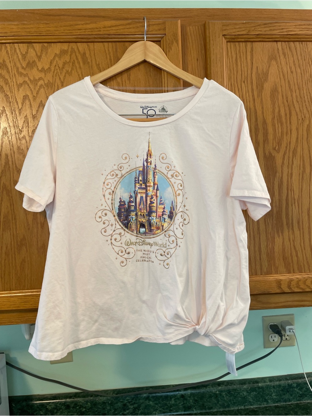 Walt Disney World 50th Anniversary Castle Tee Front Tie T-Shirt Womens 1X